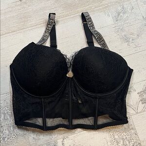Victoria's Secret Very Sexy Black Lace Pushup Corset Bra with Jewels 38D